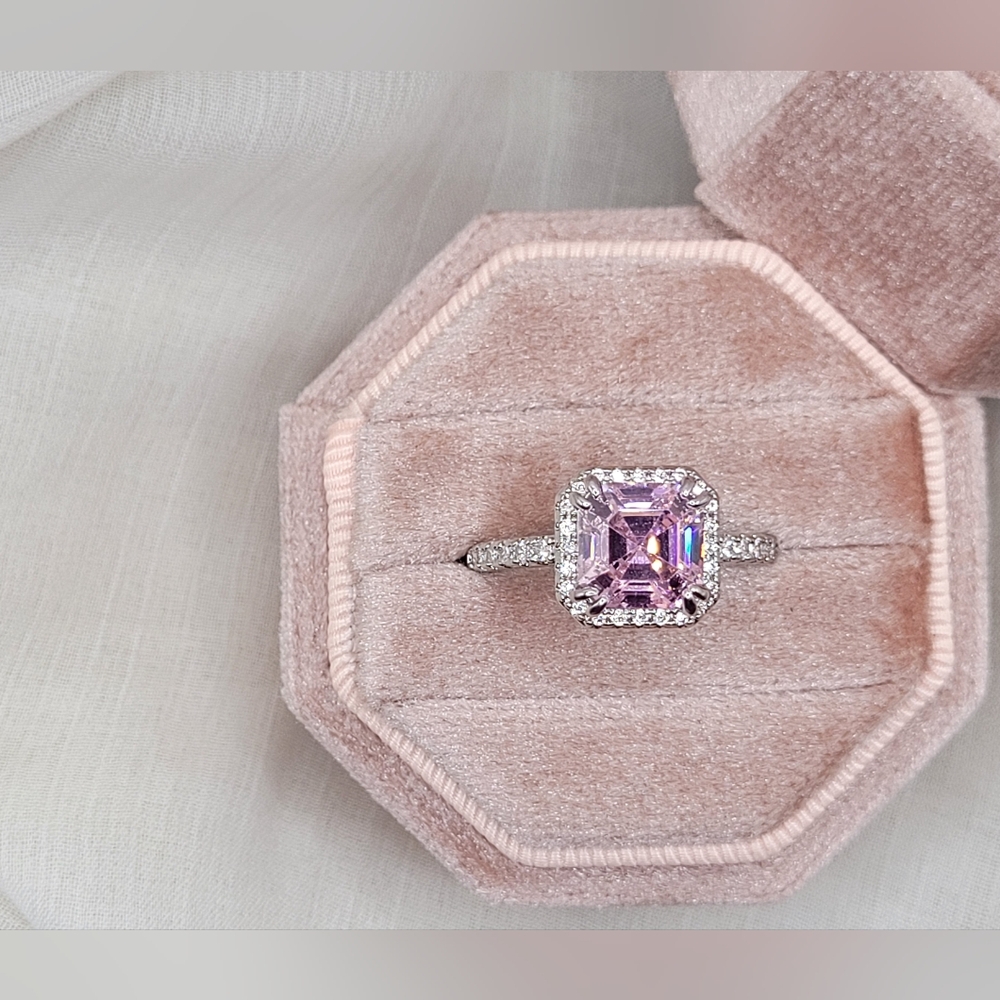 Exquisite Asscher-Cut Pink Sapphire Halo Ring